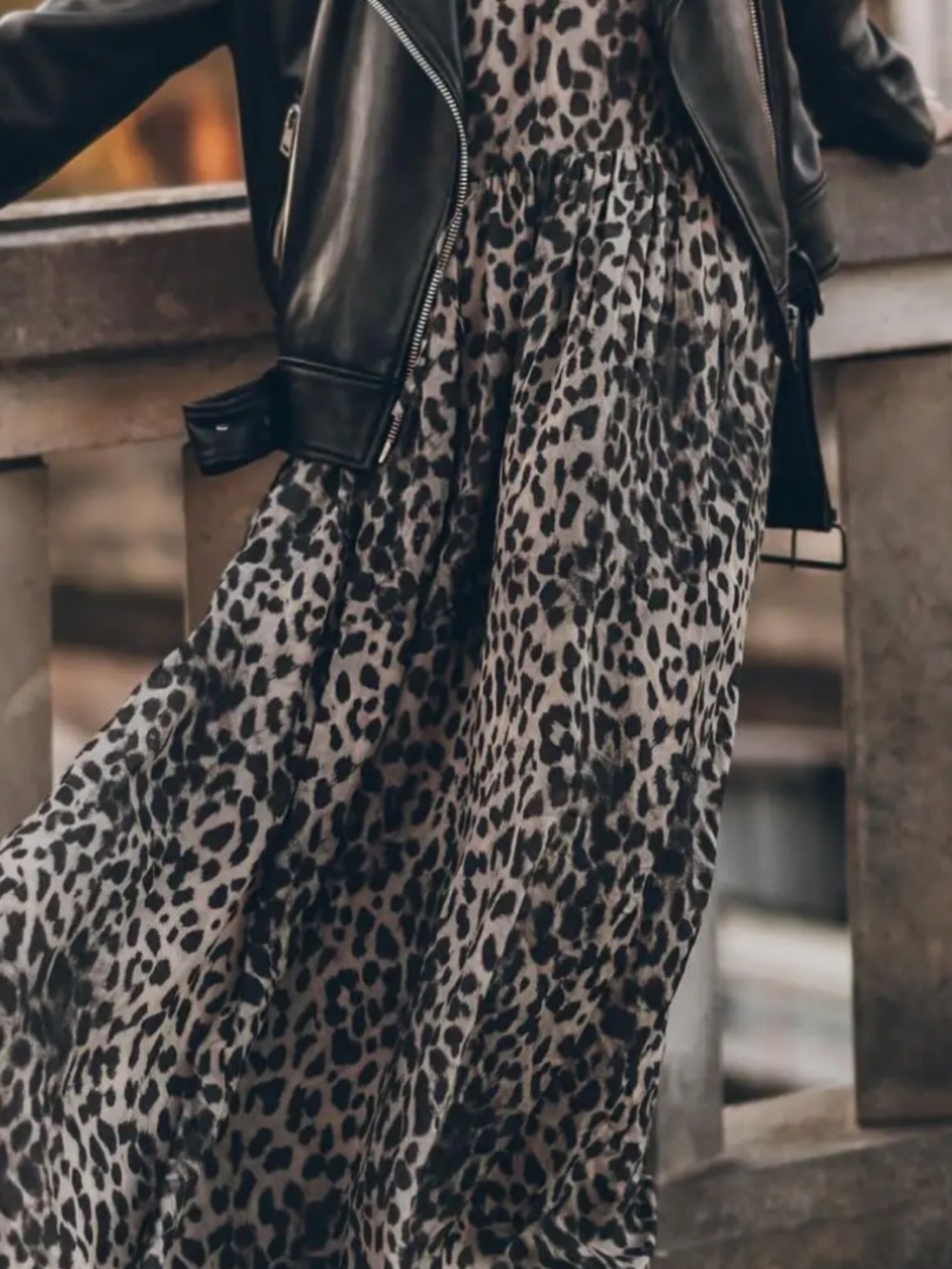 Leopard Print Maxi Dress - Black and Gray